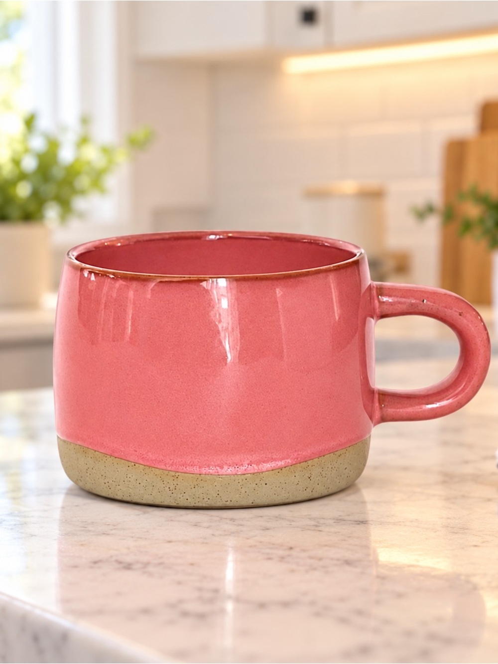 Pink Stoneware Mug with Natural Speckled Base | Rustic Ceramic Coffee Cup